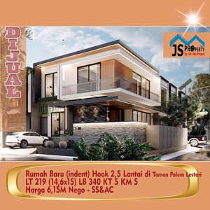 DIJUAL Rumah Baru (indent) Hook 2,5Lantai di Taman Palem Lestari-SS&AC