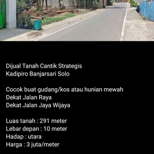 Dijual Tanah Kadipiro Banjarsari Surakarta