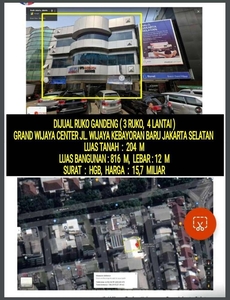 Ruko Luas 816 m2, Surat HGB, Grand Wijaya Center Jl. Wijaya, Jakarta