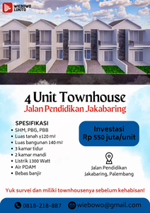 Dijual Rumah Jakabaring Palembang - 4 Unit Townhouse Jalan Pendidikan