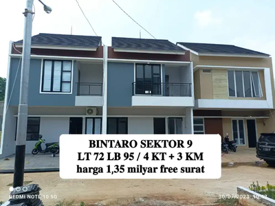 READY Rumah 2lantai 4kt 3km di bintaro sektor 9.bisa kpr dkt stasiun