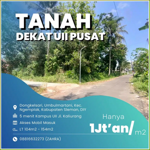 tanah dijual murah, 5 menit Kampus UII Pusat, Jogja Sleman