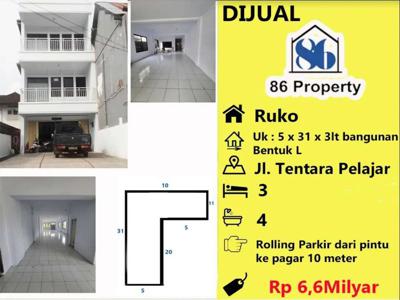 dijual Ruko bentul L jalan tentara pelajar dekat yosda