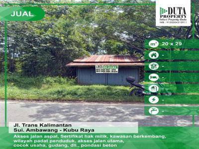 Tanah 20 x 29 Tepi Jalan Trans Kalimantan Pontianak Kalimantan Barat