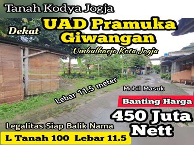 Tanah 100m2 Kodya Jogja dkt Kampus UAD Pramuka Giwangan Umbulharjo