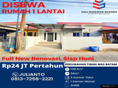 Disewa Rumah 1 Lantai Full New Renovasi Siap Huni di Tiban Mas Batam