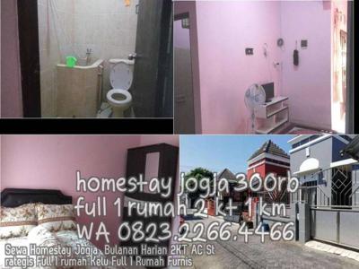 Sewa Homestay Jogja Bulanan Harian 2KT AC Strategis Full 1 rumah Kelu