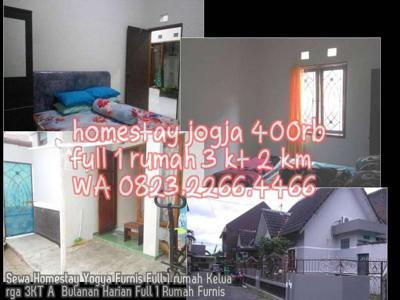 Sewa Homestay Yogya Furnis Full 1 rumah Keluarga 3KT A Bulanan Harian