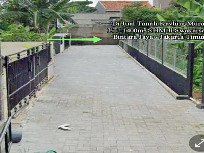 Tanah murah 1400m² SHM Bintara Jaya Jl.Swakarsa V anti banjir