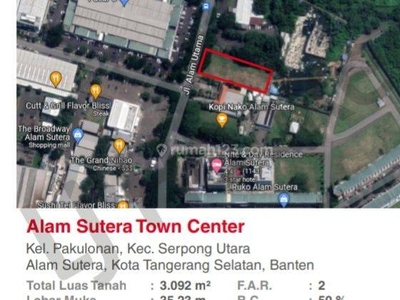 Disewa Kavling Commersial 3092 M2 Alam Sutera Town Center Tangerang