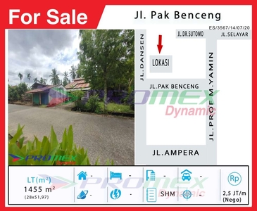 Kawasan Strategis Dijual Tanah di Jl. Pak Benceng (Tepi Jalan)