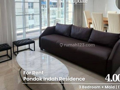 Rent Pondok Indah Residence, 3 Bedroom, 179 M2, Mid Floor, Furnished, Corner Unit