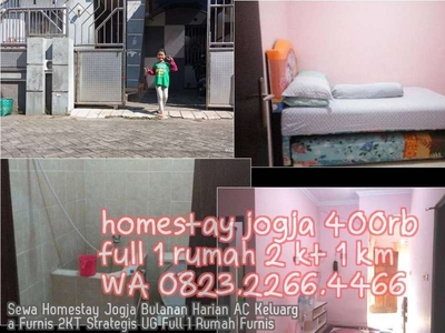 Sewa Homestay Jogja Bulanan Harian AC Keluarga Furnis 2KT Strategis UG