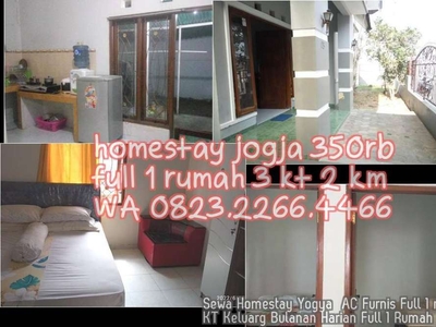 Sewa Homestay Yogya AC Furnis Full 1 rumah 3KT Keluarg Bulanan Harian