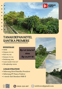 Dijual Tanah Sukarami Palembang Depan Hotel Santika Premiere
