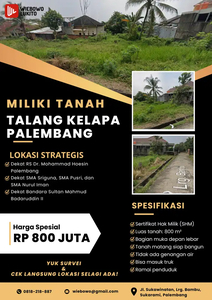 Dijual Tanah Sukawinatan Palembang Seluas 800 m²