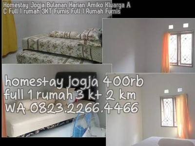 Homestay Jogja Bulanan Harian Amiko Kluarga AC Full 1 rumah 3KT Furnis