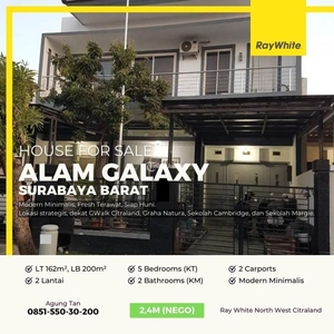 Jual Rumah Cantik Alam Galaxy Tipe 200/162 5K T2KM Modern Minimalis, Fresh Terawat, Siap Huni - Surabaya Jawa Timur