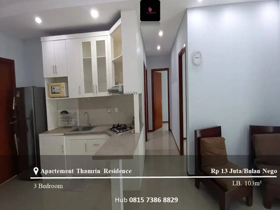 Sewa Apartement Thamrin Residence High Floor 3BR Furnished View Pool