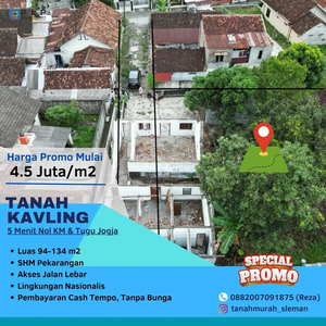 TANAH SHM 5 MENIT DARI NOL KM & TUGU JOGJA PROMO HARGA MULAI 4.5JT/M2