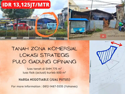 Tanah Zona Komersial Lokasi Strategis Pulo Gadung Cipinang