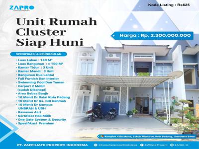Rumah Cluster Siap Huni Full Furnish dan Kolam Renang di Padang
