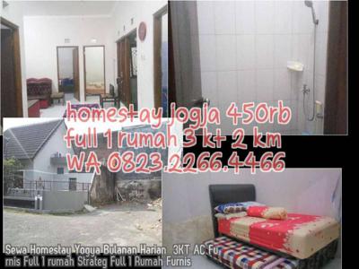 Sewa Homestay Yogya Bulanan Harian 3KT AC Furnis Full 1 rumah Strateg