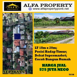 Dijual Tanah Sepakat 6 Lebar 18x20meter Hadap Timur Pontianak Kota