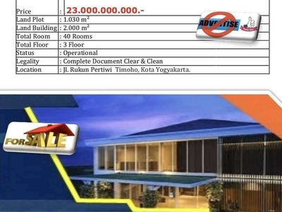 Hotel dijual di Timoho 40 kamar tidur hanya 23M