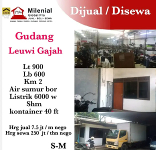 Dijual / Disewa Gudang Leuwi Gajah Bandung