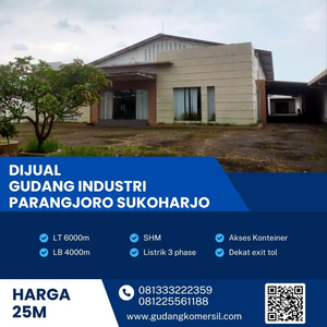 Dijual Gudang Industri Pergudangan 6000m2 Lokasi Sukoharjo BU!