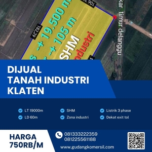 Dijual Tanah Industri Pergudangan 1,9 Ha Berlimbah Klaten