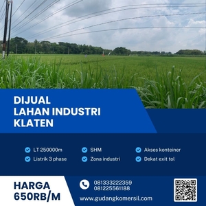 Dijual Tanah Industri Pergudangan 25 Ha Berlimbah Klaten