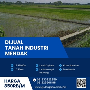 Dijual Tanah Industri Pergudangan 4,7 Ha Berlimbah Sungai Klaten