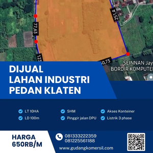 Dijual Tanah Zona Industri Pergudangan 10 Ha Berlimbah Klaten!