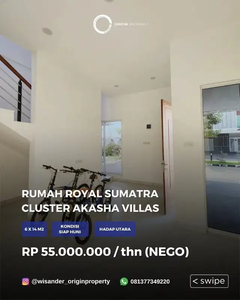 Disewakan Rumah Komplek Royal Sumatra Cluster Akasha tipe Villas