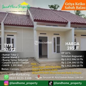 Dijual Rumah di Griya Keiko Sejahtera Type 53/72 - Lampung Selatan