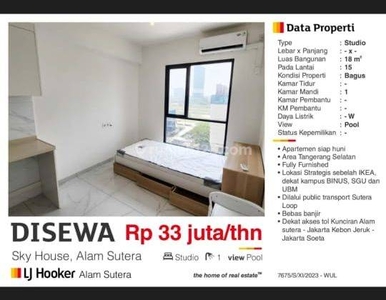 Disewa Apartemen Studio Furnished Dekat Ikea Mall Alam Sutera