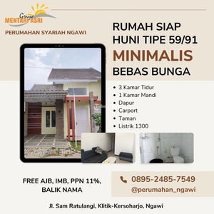 Jual Rumah Perumahan Syariah Tipe 59/91 Siap Huni, Tanpa Bunga dan Bank - Ngawi Jawa Timur