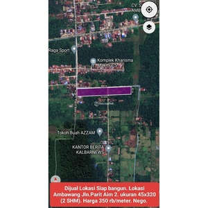 Jual Tanah Siap Bangun Lokasi Ambawang Jlnparit Aim 2 Ukuran 45x320 2 SHM - Kubu Raya