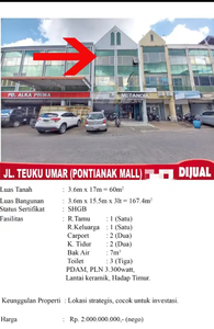 D jual ruko d jl Teuku umar ptk mall lokasi strategis&ramai