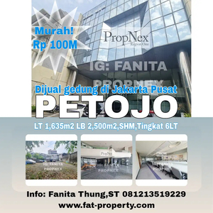 Dijual gedung kantor di Petojo,Jakarta Pusat LT 1,635m2 LB 535m2,