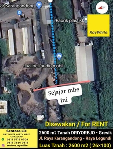 Disewakan 2600 M2 Tanah Nol Jalan Raya Karangandong - Raya Legundi