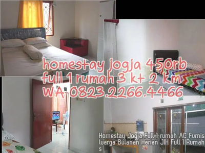 Homestay Jogja Full 1 rumah AC Furnis 3KT Keluarga Bulanan Harian JIH