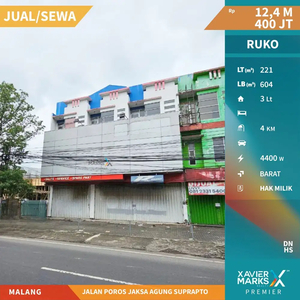 Dijual Ruko 3 Lantai Strategis di Jaksa Agung Suprapto Klojen Malang