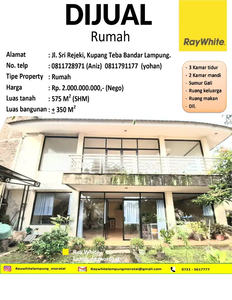 Dijual Rumah di Jl. Sri Rejeki, Kupang Teba, Bandar Lampung (kode: yon