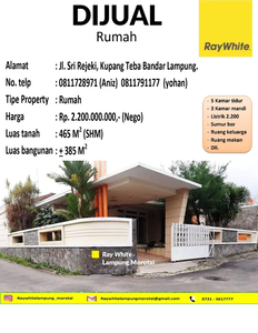 Dijual Rumah di Jl. Sri Rejeki, Kupang Teba, Bandar Lampung (kode:yoni