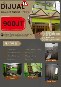 Rumah Kota Makassar Kecematan Biring Kanaya 2.5 Tingkat (LT 6 × 15)