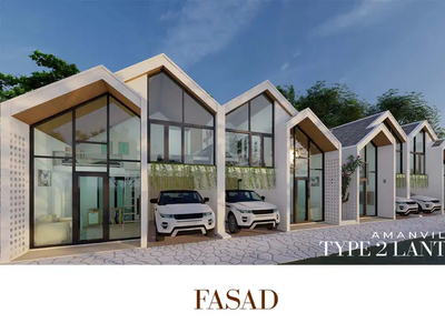 sebuah villa dua lantai dengan desain modern dan estetika yang indah