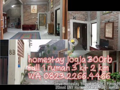 Sewa Homestay Yogyakarta 2KT Furnis Malioboro 20mnt UNY Harian Bulanan